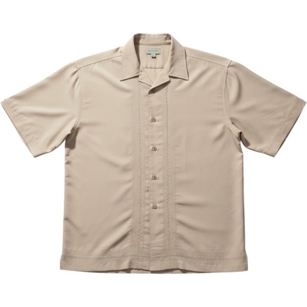 Centro‎ Mens Tan Embroidered Short Sleeve Button Down Shirt Small